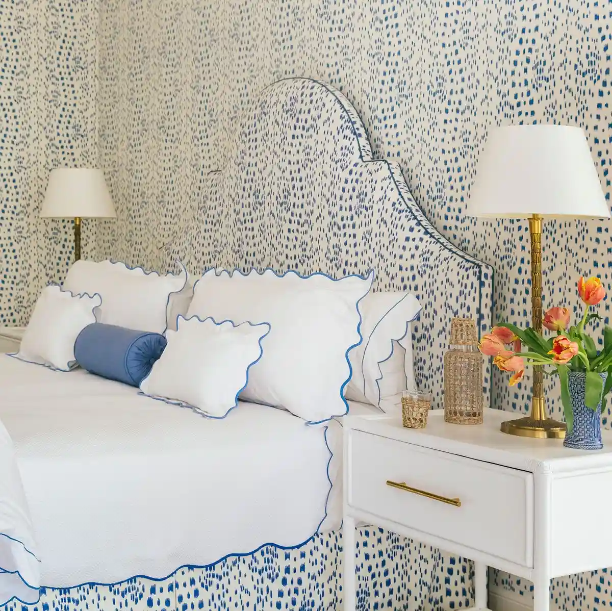 Residential wallpaper installation work detail in a Los Angeles interior